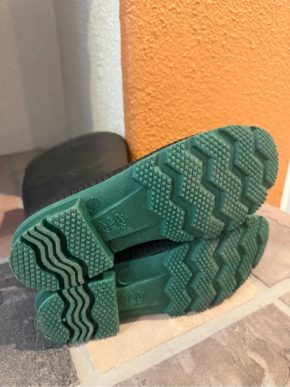 Black Rubber Rain Boots with Green Sole - Women